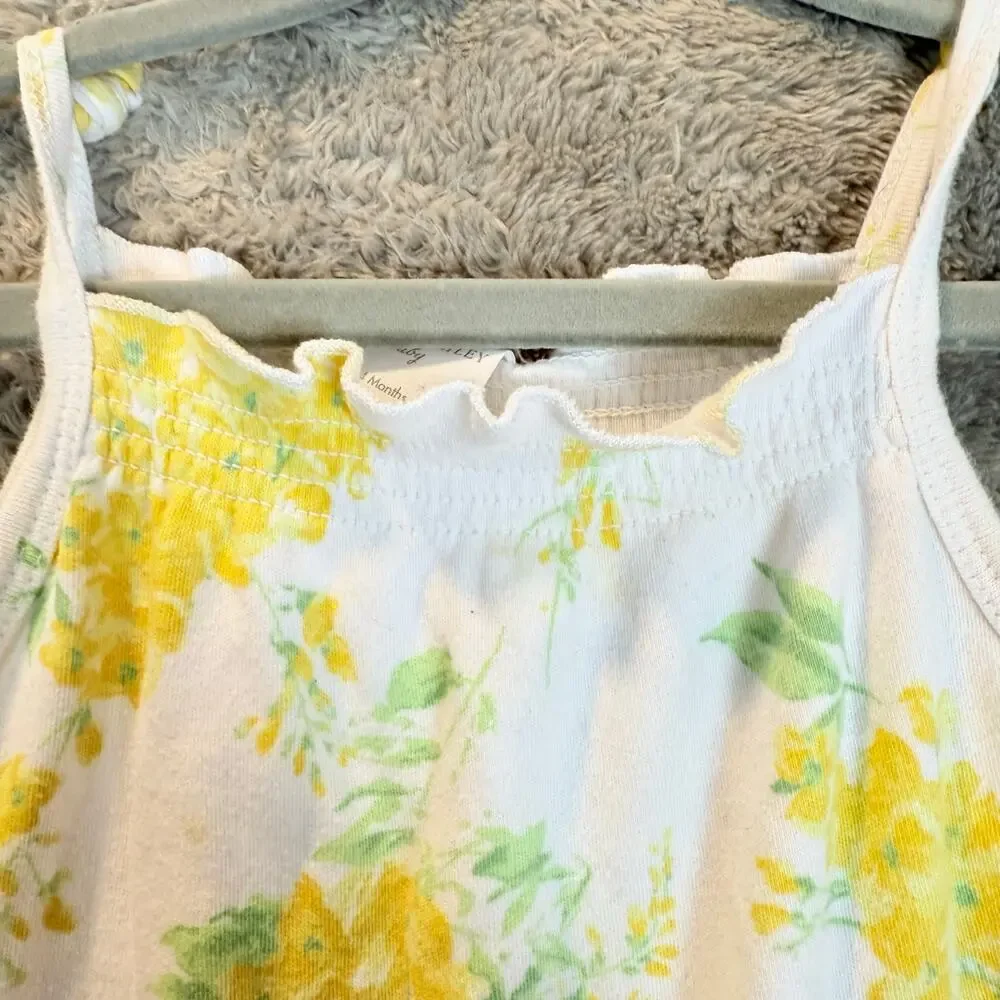 Laura Ashley Baby Romper 24 Months Smocked Jumpsuit Yellow Floral Girls